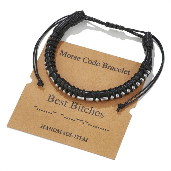 A New Chapter Bracelets à breloques en code Morse Bracelet de couple tressé