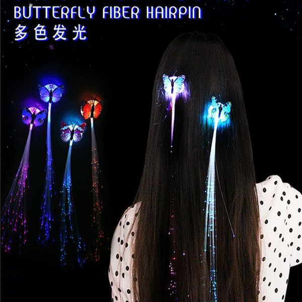Una nueva mariposa colorida que brilla con luces LED trenzadas, flash de fibra óptica, puesto de venta de productos, accesorios para conciertos, juguete Led Rave