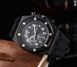 AP All a Dials Trabajando Fecha automática Relojes para hombres p Moda de lujo para hombre Reloj con banda de acero completo Reloj con movimiento de cuarzo Relojes de pulsera de ocio dorados y plateados