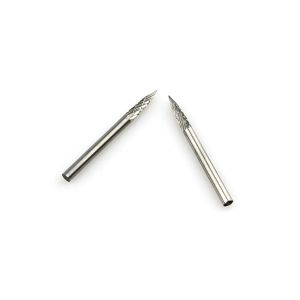 Un par de fresas rotativas de acero de tungsteno cónicas de 3mm de diámetro, brocas cortadoras, cuchillo de tallado, taladro de vástago de 3mm, herramienta rotativa Dremel ZZ