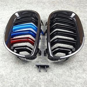 Une paire de grilles de calandre à double latte noir brillant pour BMW série 5 E60 E61 2004-2009 accessoires automobiles ABS 2 couleurs