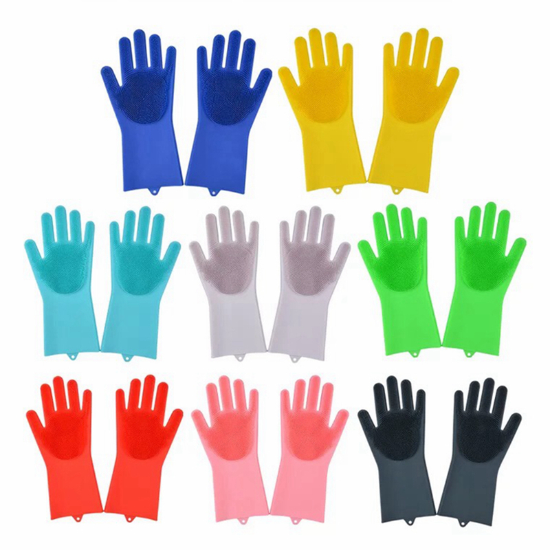 A Pair Magic Silicone Scrubber Rubber Cleaning Gloves Dusting|Dish Washing|Pet Care Grooming Hair Car|Insulated Kitchen Helper 201021