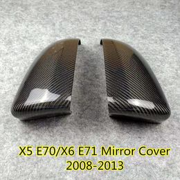 EEN Paar Real Carbon Fiber Black Zijspiegel Cover Caps Past voor BMW X5 E70/X6 E71 Originele achteruitkijkspiegel Trim 2008-2013