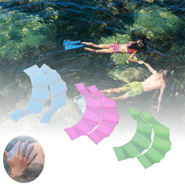 Un par de pavo dedo aleta manual pele de silicona cero silicona guantes de paletas de buceo para aprender accesorios de piscina de natación