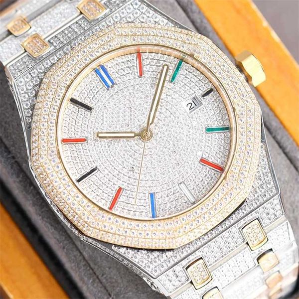 Un reloj Ps lleno de diamantes Reloj mecánico Diamante 40 MM Mecánico automático para hombres Regalo Acero inoxidable 904L Pulsera de moda HBXF