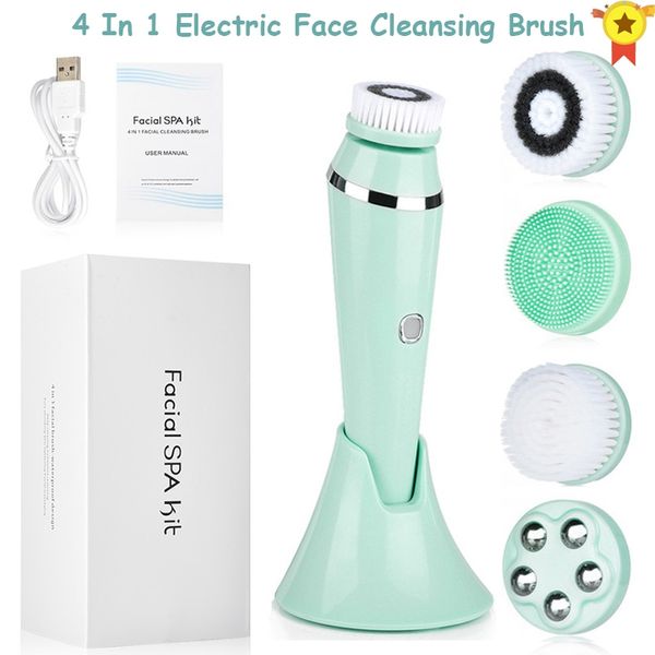 Une qualité la plus récente 4 en 1 contre 1 visage de brosse pour le visage Spa Nettoyage de masseur rechargeable USB Nettoyer avec quatre têtes