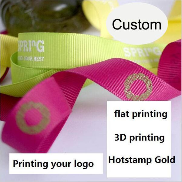 Un rouleau de 100 yards fil de ceinture Custom Logo DIY Grosgrain ruban ruban plat police / impression 3D / Fer or mariage personnalisé enveloppe de cadeaux Emballage