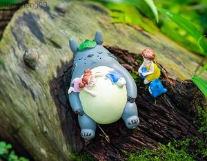 Un ensemble de 3 figurines Totoro et Girl Sleep Studio Ghibli Fairy Garden Supplies Voisin Miniature Tiny Terrarium DIY Accessoires L230620