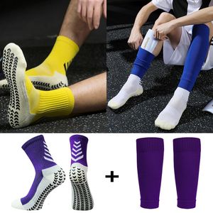 Een set anti slip voetbal sokken volwassenen sport handdoek bodem elasticiteit voetbal scheenbeschermers legging coverbescherming gear gip sok 240418