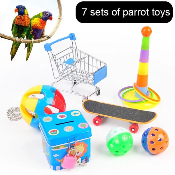 Un ensemble de jouets pour perroquets, chariot de Skateboard, balle, Puzzle, formation d'oiseaux, fournitures pour animaux de compagnie, 231225