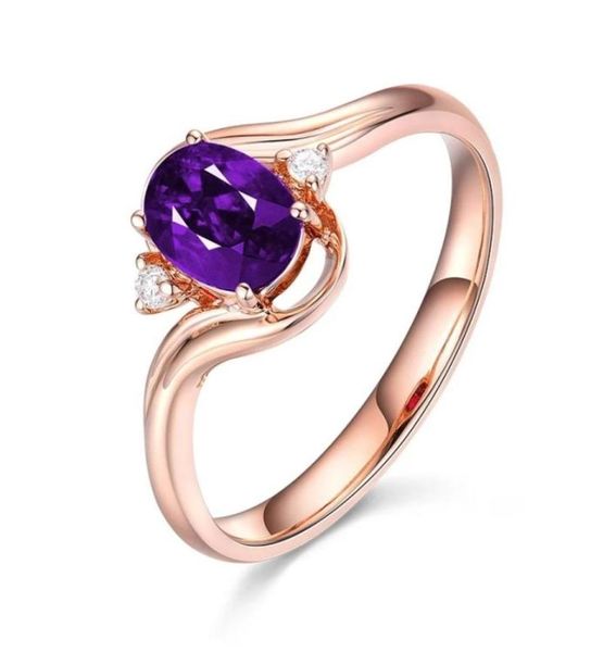 Un design de bague de mode simple belle et transparente anneau d'améthyst ouverture ajusté de bijoux élégant en or rose élégant pour FEM64788342