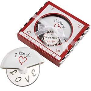 Gebak Gereedschappen Een stukje liefde RVS Pizzasnijder in Miniatuur Pizzadoos Babyshower Geschenken Bruiloft Gunsten XBJK2003