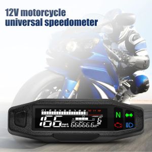 Een universele digitale motorfietsmeter Speedometer LCD Digitale kilometerteller RPM Brandstofniveau Meter Turn Signal Light for Motorcycle