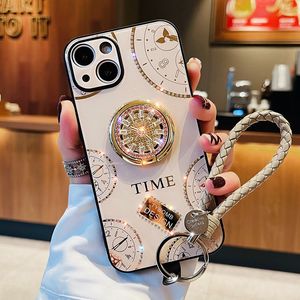 Fashion TPU Telefoon hoesjes iPhone 14 13 Pro Max 11 12 XR 7 8 Plus XS voor diamant-ingelegde ringbeugel met dames lederen armband Protective Case