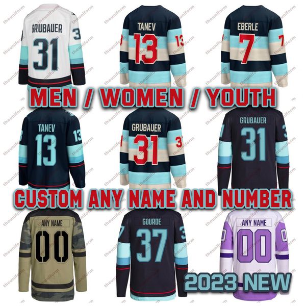 Maillot de hockey sur glace personnalisé pour hommes 31 Philipp Grubauer Seattle cousu 32 Kraken 4 Schultz 21 Kraken 29 Dunn Maillots de hockey pour jeunes femmes