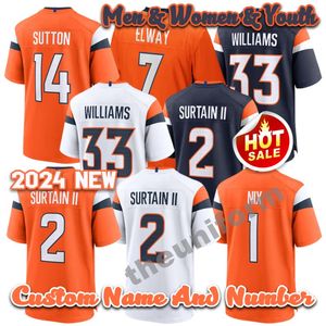 2024 Custom 2 Patrick Surtain II 7 John Elway 14 Courtland Sutton 33 Javonte Williams Men Womens Youth Football Jersey Grootte S-6XL