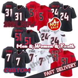 2024 Custom 7 C.J. Stroud Men dames jeugd voetbalshirts 51 Will Anderson Jr 24 Derek Stingley Jr 31 Dameon Pierce 5 Jalen Pitre voetbaljersey maat S-5XL