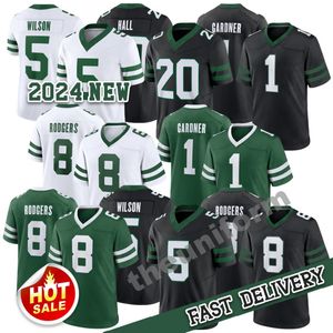 2025 hommes 5 Garrett Wilson 20 Breece Hall Football Jerseys 8 Aaron Rodgers 1 Ahmad Sauce Gardner 12 Joe Namath Football Jersey Size S-3XL