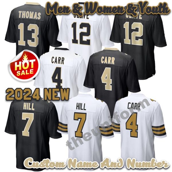 2024 Nouveau 13 Michael Thomas 4 Derek Carr 12 Chris Olave Custom 7 Taysom Hill 9 Drew Brees Men Womens Youth Football Jersey Taille S-6XL