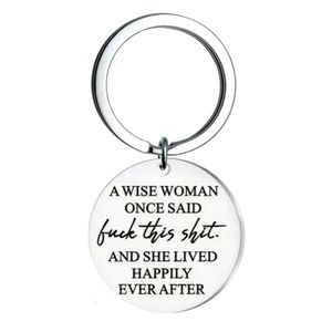Een vrouw zei geluk deze roestvrijstalen ronde metalen letter sleutelhanger ringen voor mannen vrouwen moeder vader autosleutels ring hanger vriend cadeau groothandel