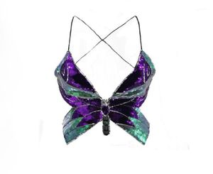 A Women039s Camiseta Mujer Lentejuelas Danza del Vientre Bustier Sexy Forma de Mariposa Correa de Lentejuelas Coloridas Tops Cortos Sin Espalda MT45282005504