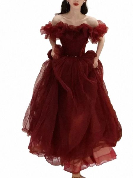 Una palabra Hombro Hada Barco rojo Cuello Vestidos de noche Elegante Cintura delgada LG Temperamento Prom Robe Nicho Banquete de boda Dr U3It #