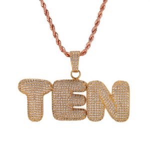 A-Z 0-9 Aangepaste naam Bubble Letters kettingen hanger charme voor goud zilver goud Rose kleur kubieke zirkoon touw ketting hip hop Jewel291S