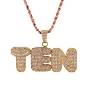A-Z 0-9 Aangepaste naam Bubble Letters kettingen hanger charme voor goud zilver goud Rose kleur kubieke zirkoon touw ketting hip hop Jewel321N