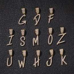 A-Z Brush Brush Letters Collier Pendant avec chaîne de corde de 24 pouces Zircone Cumbic Full Iced Out pour hommes Hiphop Jewelry2382