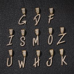 A-Z brosse police lettres collier pendentif avec 24 pouces corde chaîne cubique zircone entièrement glacé pour hommes HipHop Jewelry334V
