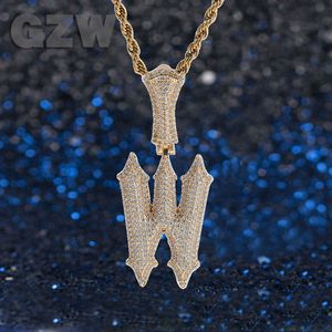 Collier avec pendentif lettre anglaise A-Z Burr en or véritable 18 carats avec pierre CZ glacée et zircone cubique, breloque en cristal scintillant, accessoires de bijoux Hip Hop, cadeau pour hommes et femmes