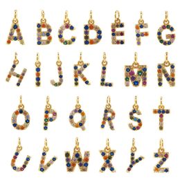 A-Z kleurrijke zirkoon brief bedels DIY kleine initiële charmes hanger voor kettingbracalen oorbellen sieraden maken benodigdheden 9 * 6mm