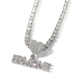 Collier avec pendentif en forme de lettres artistiques personnalisées, A-Z, T, Zircon cubique, Hip Hop, plaqué or véritable 18 carats, fermoir en forme de cœur, bijoux