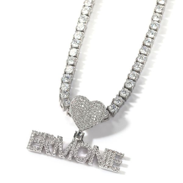 Collier avec pendentif en forme de lettres artistiques personnalisées, A-Z, T, Zircon cubique, Hip Hop, plaqué or véritable 18 carats, fermoir en forme de cœur, bijoux