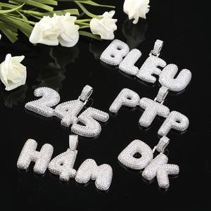 A-Z Nombre personalizado Letras de burbuja 0-9 Collares Colgante Encanto para rapero Astilla de oro Rose Bedge Logo Cubic Zircon Cuerda Cadena Joyería de Hip Hop