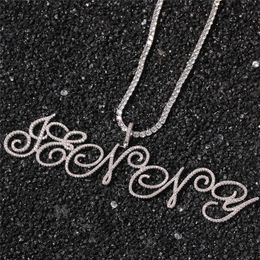 A-Z Custom Name Bubble Letters Kettingen Heren Mode Hip Hop Sieraden Iced Out Gold Silver Bling CZ Cursieve Brief Hanger Ketting met 3mm 24 inch touwketting