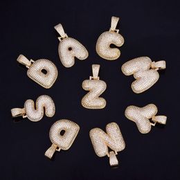 A-Z nom personnalisé bulle lettres colliers pendentif Bling cubique Zircon Hip Hop bijoux 2 couleurs avec chaîne cubaine s294m