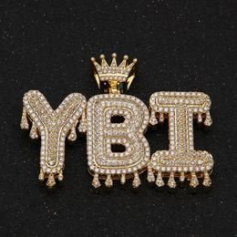 A-Z Nombre personalizado de burbujas collares para hombres joyas de hip hop joyas heladas de oro corona colgante de letra inicial3028