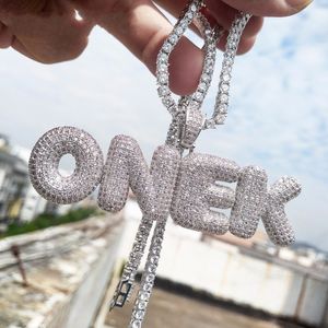 Colliers avec lettres de nom personnalisées, pendentif, breloque pour or, argent, Rose, chaîne en corde de Zircon cubique, bijoux Hip Hop, cadeaux, A-Z