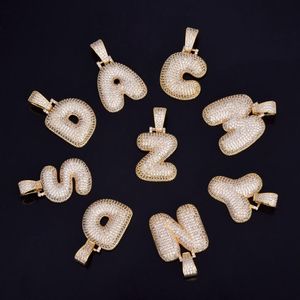 A-Z nom personnalisé bulle lettres colliers pendentif Bling cubique Zircon Hip Hop bijoux 2 couleurs avec chaîne cubaine s230O