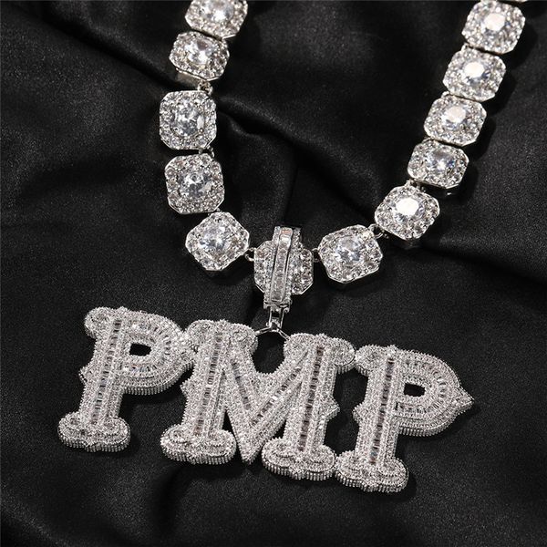 A-Z nom personnalisé plaqué or CZ diamant glacé lettre cursive collier initial pour femmes hommes collier Hip Hop avec chaîne de corde de 24 pouces