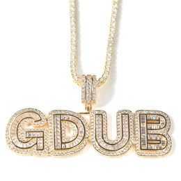Colliers avec lettres de nom personnalisées pour hommes, bijoux Hip Hop, grand cristal, sucre glacé, or, pendentif avec lettre initiale, A-Z