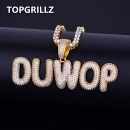 A-Z Nombre personalizado Letras de burbujas pequeñas Collares Colgante Encanto Hombres Zircon Hip Hop Joyería con cadena de cuerda de plata dorada