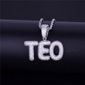 A-Z nom personnalisé petites lettres à bulles pendentif breloque collier pour hommes CZ pierre Rock rue Hip Hop bijoux chaîne de corde