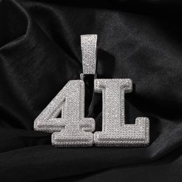 A-Z Personnalisé Numéro Lettres Pendentif Colliers Bling Zircon Cubique Véritable Plaqué Or