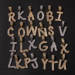 A-Z Baguette glacée initiales lettres simples Hip Hop pendentif chaîne or argent Bling zircone hommes Hip Hop pendentif bijoux 2778