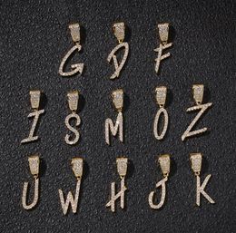 A-Z letters gras brief hanger kettingen charme mannen vrouwen zirkoon hiphop sieraden 24 inch 3mm gouden zilveren touw ketting