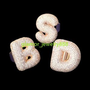 Letras A-Z helado anillo personalizable diamante cubierto helado anillo regalo para él su regalo de cumpleaños joyería de hip hop