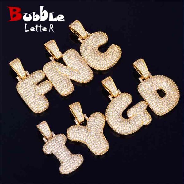 A-Z Lettres à bulles simples Colliers Pendentif Chaîne pour hommes Femmes Or Couleur Zircon Cubique Hip Hop Bijoux Cadeaux 210721