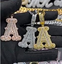 A-Z Spike letras colgante encanto hombres mujeres circón Hip Hop joyería con 3MM 24 pulgadas oro plata rosa oro cuerda cadena